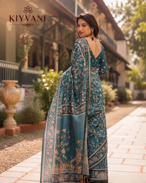 Blue_Cotton_Linen_Floral_Printed_Saree_For_Women