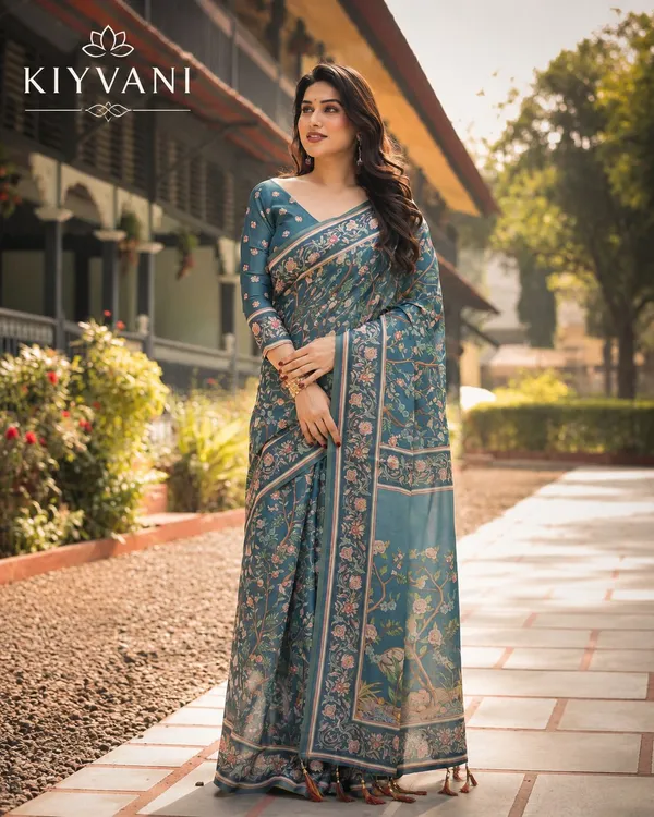 Blue_Cotton_Linen_Floral_Printed_Saree_For_Women