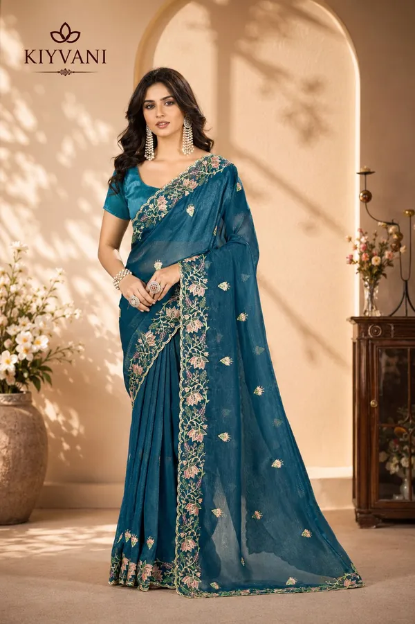 Peacock_Blue_Kanchi_Cotton_Floral_Embroidered_Saree_For_Women
