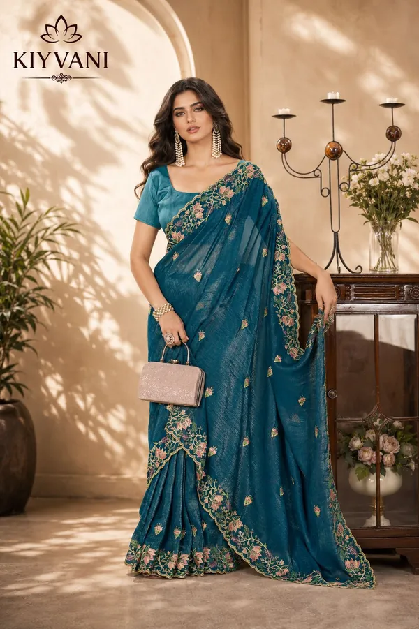 Peacock_Blue_Kanchi_Cotton_Floral_Embroidered_Saree_For_Women