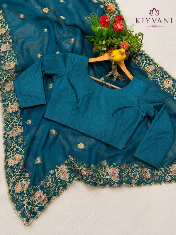 Peacock_Blue_Kanchi_Cotton_Floral_Embroidered_Saree_For_Women