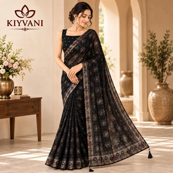 Black_Cotton_Linen_Floral_Printed_Saree_For_Women