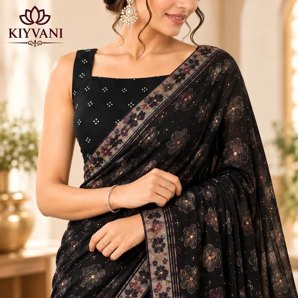 Black_Cotton_Linen_Floral_Printed_Saree_For_Women