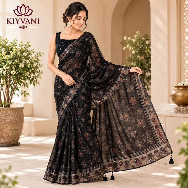 Black_Cotton_Linen_Floral_Printed_Saree_For_Women