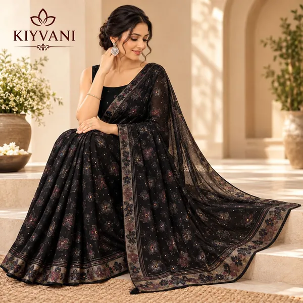 Black_Cotton_Linen_Floral_Printed_Saree_For_Women