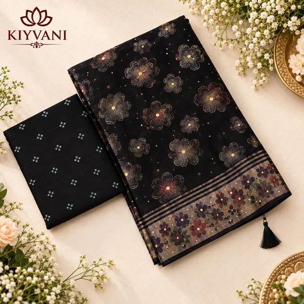 Black_Cotton_Linen_Floral_Printed_Saree_For_Women