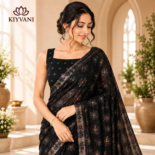 Black_Cotton_Linen_Floral_Printed_Saree_For_Women