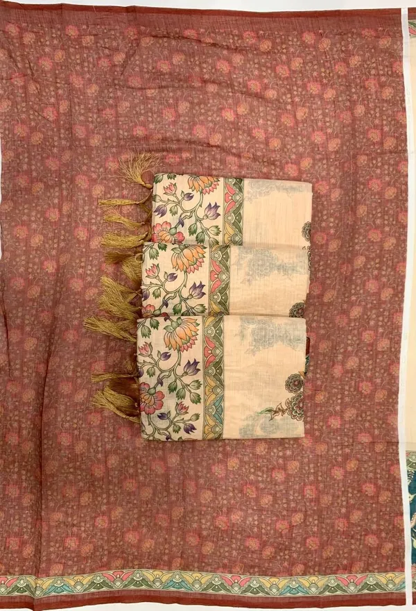 Cream_Cotton_Linen_Kalamkari_Floral_Printed_Saree_For_Women