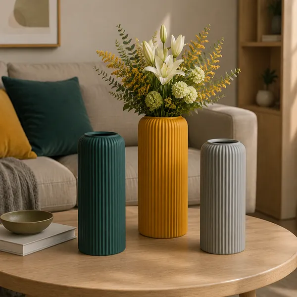 Ceramic_Ribbed_Multicolour_Flower_Vase_Set_Of_3