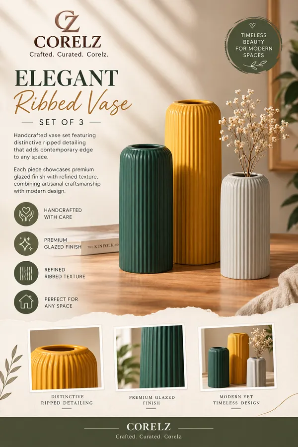 Ceramic_Ribbed_Multicolour_Flower_Vase_Set_Of_3