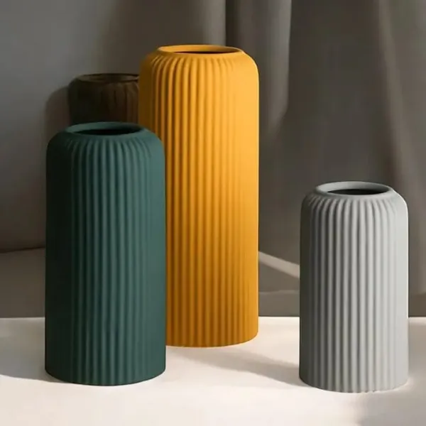 Ceramic_Ribbed_Multicolour_Flower_Vase_Set_Of_3