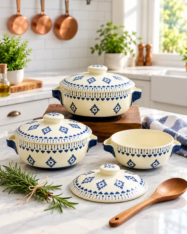 Ceramic_Blue_White_Casserole_Set_With_Lids_And_Wooden_Spoon