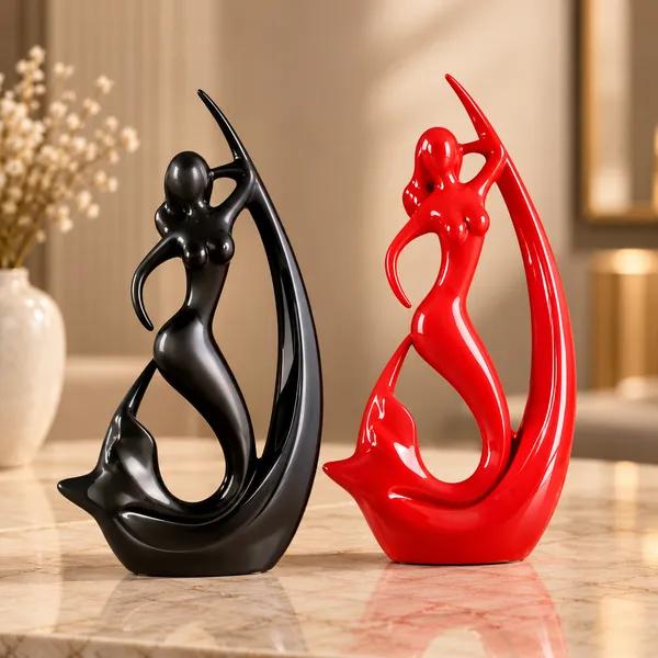 Ceramic_Modern_Abstract_Red_Black_Couple_Sculpture