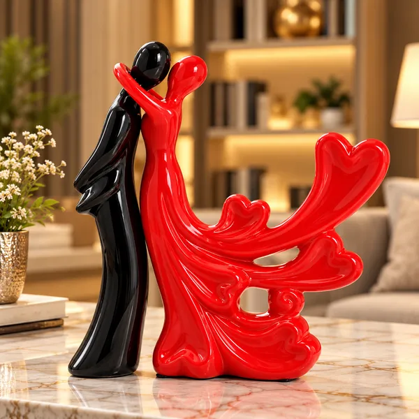 Ceramic_Modern_Abstract_Red_Black_Couple_Sculpture