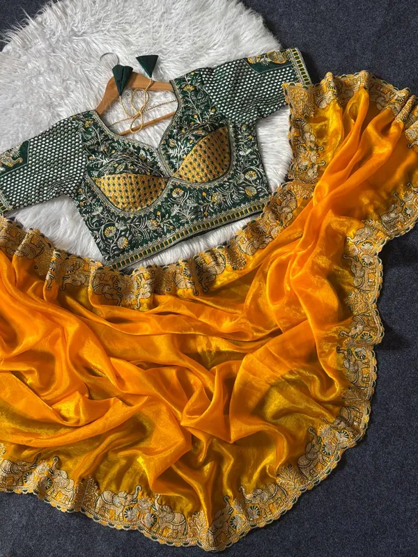 Yellow_Embroidered_Saree_With_Blouse_For_Women