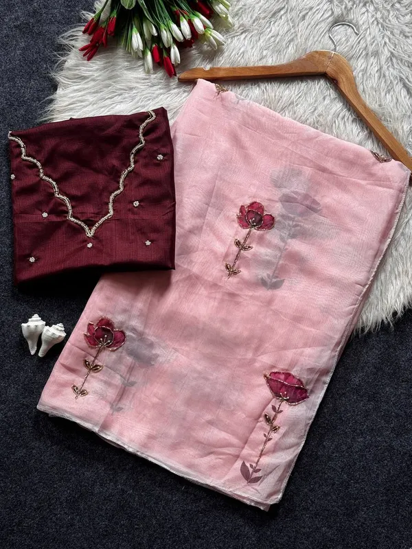 Maroon_Organza_Embroidered_Saree_For_Women