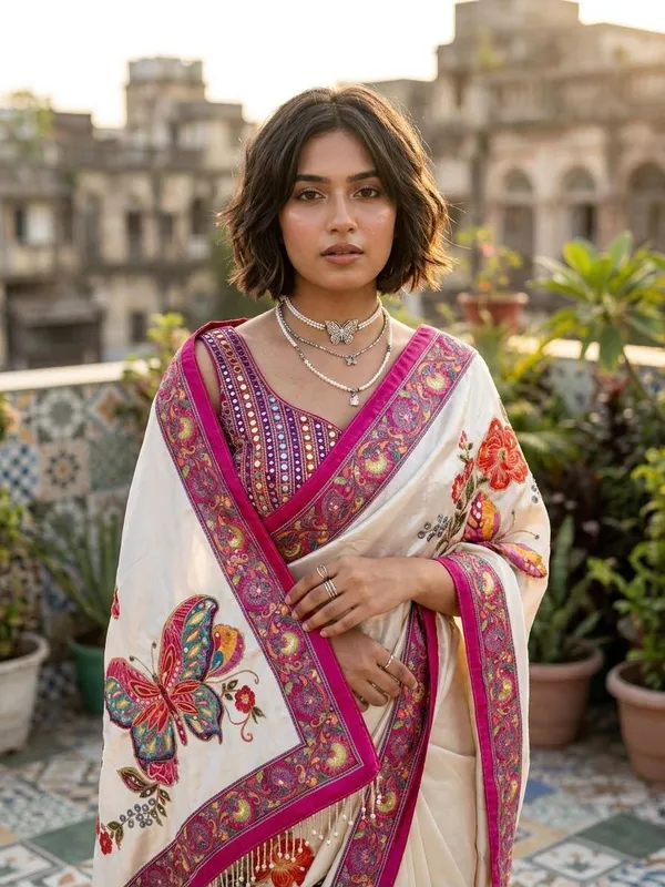White_Modal_Crepe_Silk_Floral_Printed_Saree_For_Women