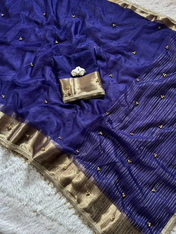 Blue_Tissue_Silk_Zari_Border_Saree_For_Women