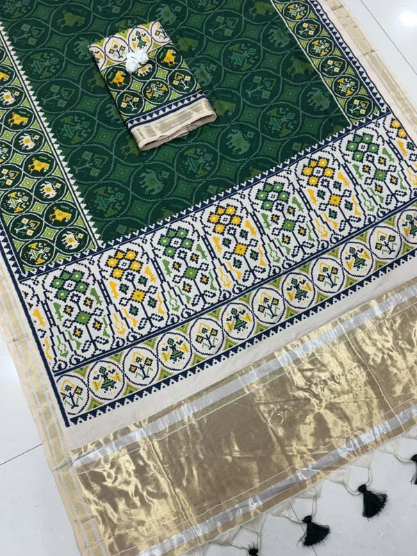 Green_Zari_Weaving_Tussar_Silk_Printed_Saree_For_Women