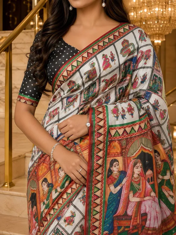 Cream_Multicolor_Modal_Crepe_Silk_Printed_Saree_For_Women