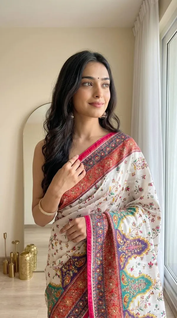 White_Modal_Satin_Crepe_Silk_Printed_Saree_For_Women