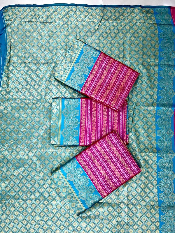 Blue_&_Pink_Lichi_Silk_Printed_Saree_For_Women