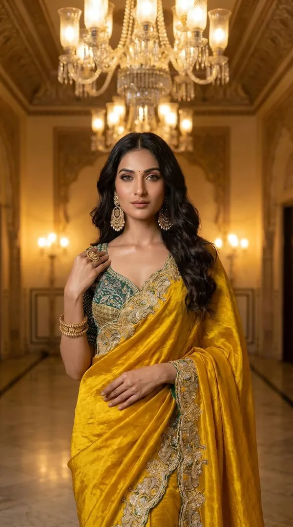 Yellow_Embroidered_Saree_With_Blouse_For_Women