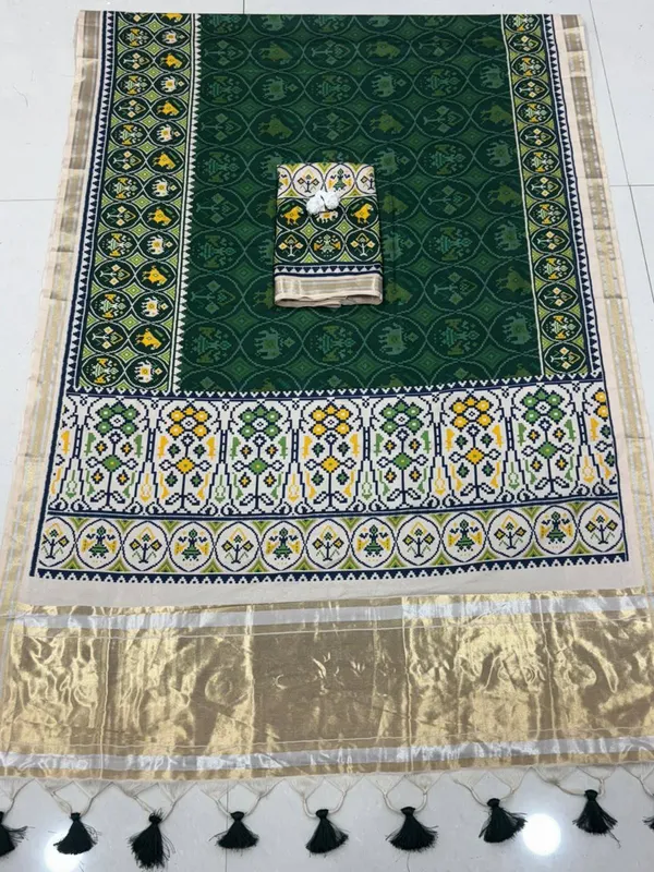 Green_Zari_Weaving_Tussar_Silk_Printed_Saree_For_Women