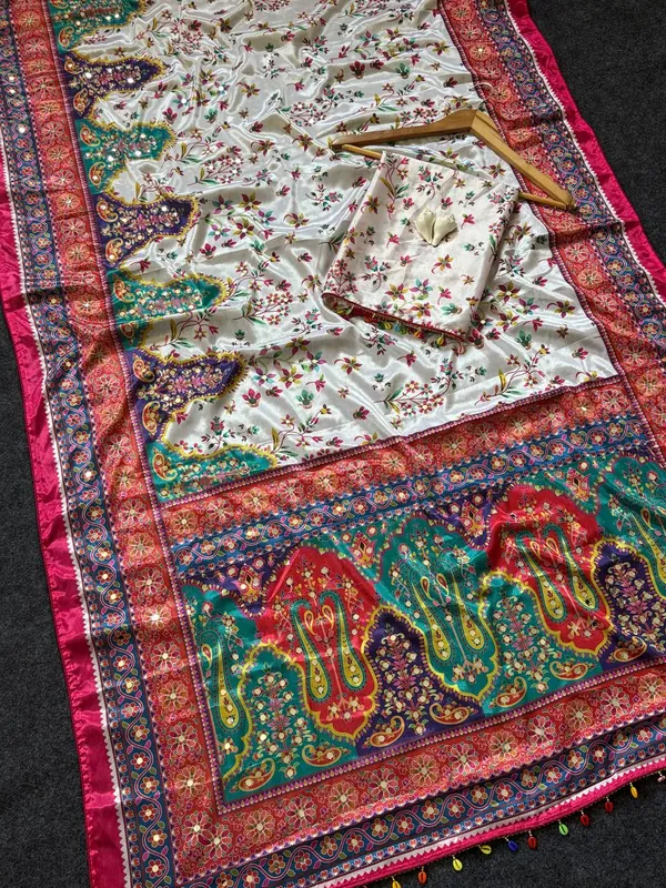 White_Modal_Satin_Crepe_Silk_Printed_Saree_For_Women
