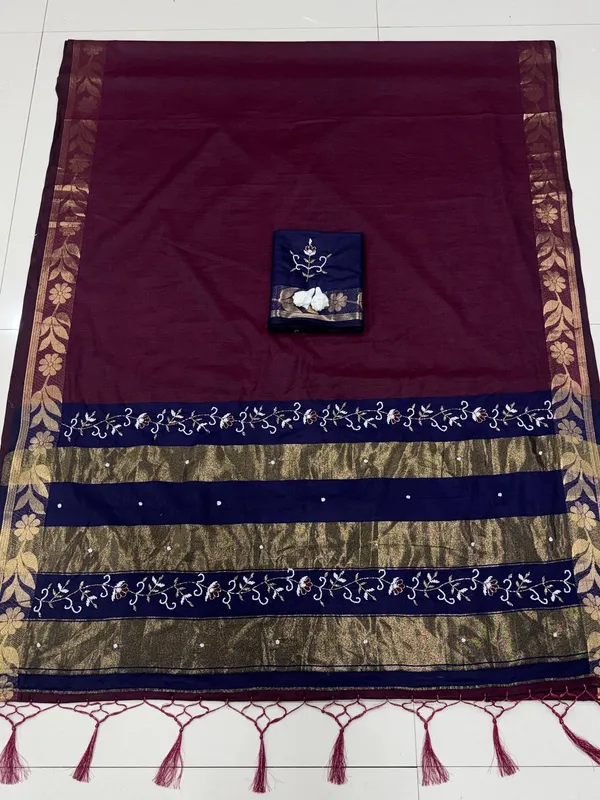 Maroon_Cotton_Silk_Traditional_Saree_For_Women
