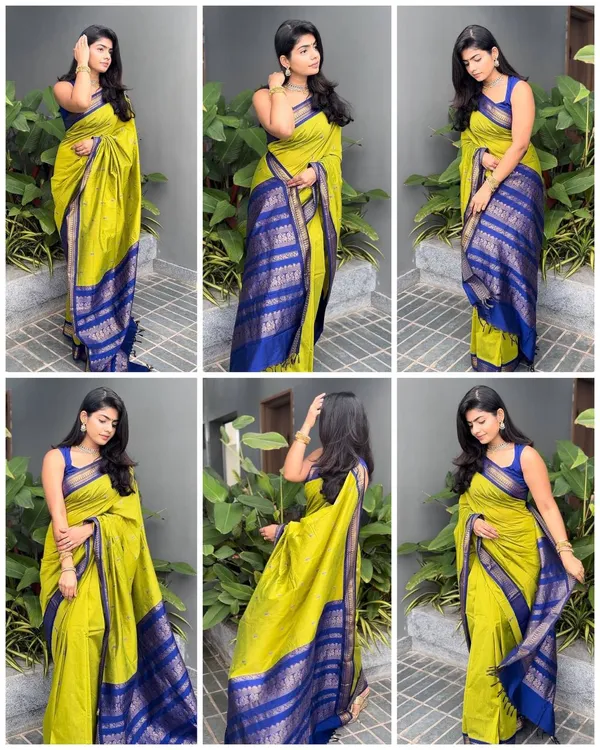 Lime_Green_Lichi_Silk_Woven_Traditional_Saree_For_Women