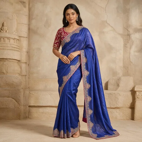 Blue_Satin_Silk_Embroidered_Saree_For_Women