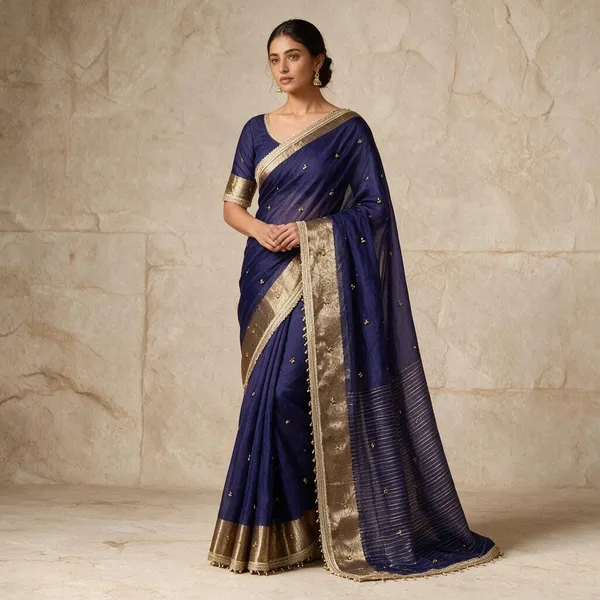Blue_Tissue_Silk_Zari_Border_Saree_For_Women