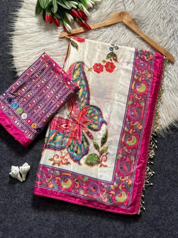 White_Modal_Crepe_Silk_Floral_Printed_Saree_For_Women