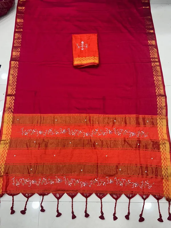 Red_Cotton_Silk_Traditional_Saree_For_Women