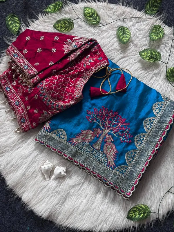 Blue_Satin_Silk_Embroidered_Saree_For_Women