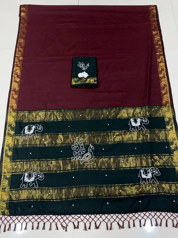 Maroon_Cotton_Silk_Ethnic_Motif_Saree_For_Women