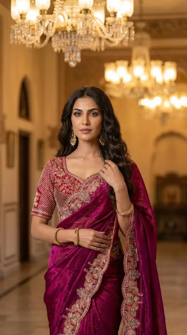 Wine_Satin_Silk_Embroidered_Saree_For_Women