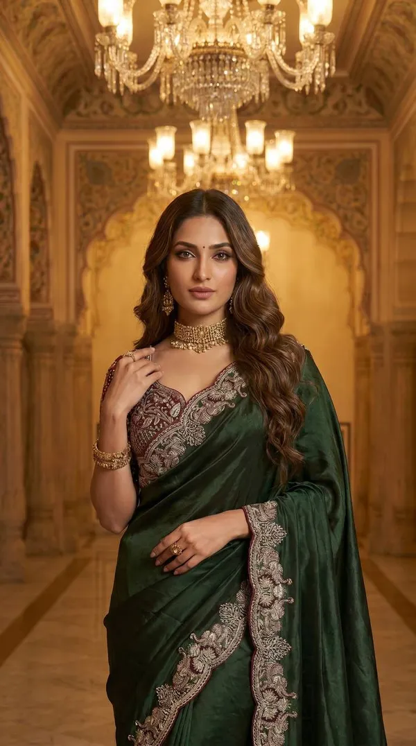 Dark_Green_Satin_Silk_Embroidered_Saree_For_Women