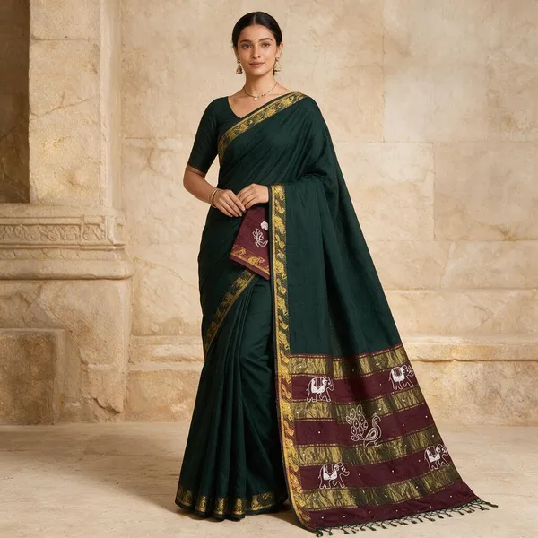 Green_Cotton_Silk_Printed_Saree_For_Women
