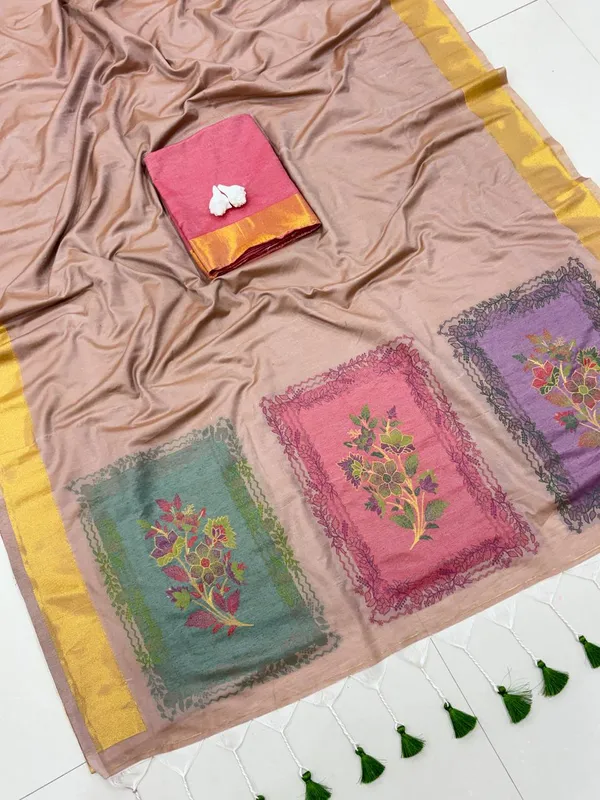 Taupe_Cotton_Floral_Border_Saree_For_Women