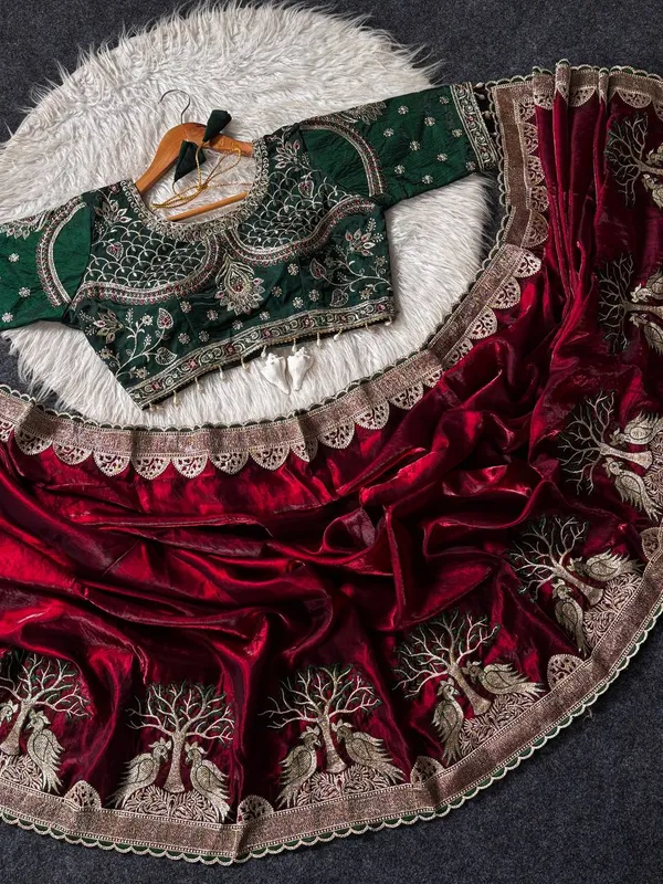 Maroon_Satin_Silk_Embroidered_Saree_For_Women