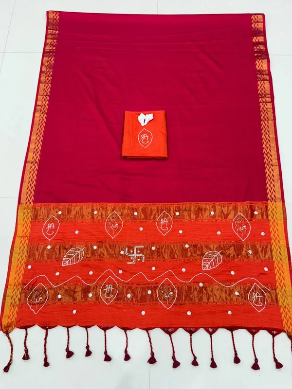 Red_Cotton_Silk_Printed_Saree_For_Women
