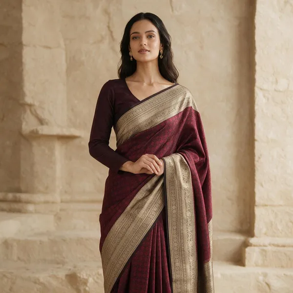 Maroon_Lichi_Silk_Woven_Traditional_Saree_For_Women