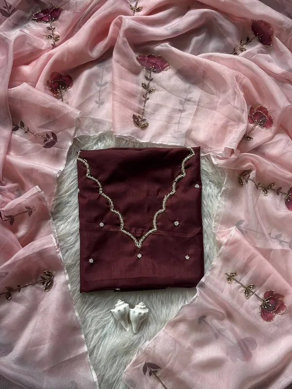 Maroon_Organza_Embroidered_Saree_For_Women