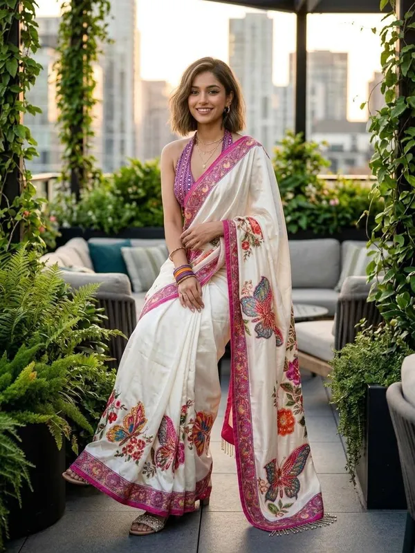 White_Modal_Crepe_Silk_Floral_Printed_Saree_For_Women