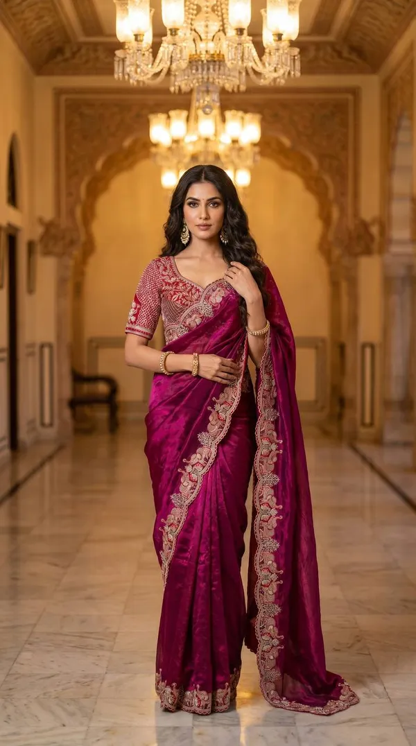 Wine_Satin_Silk_Embroidered_Saree_For_Women