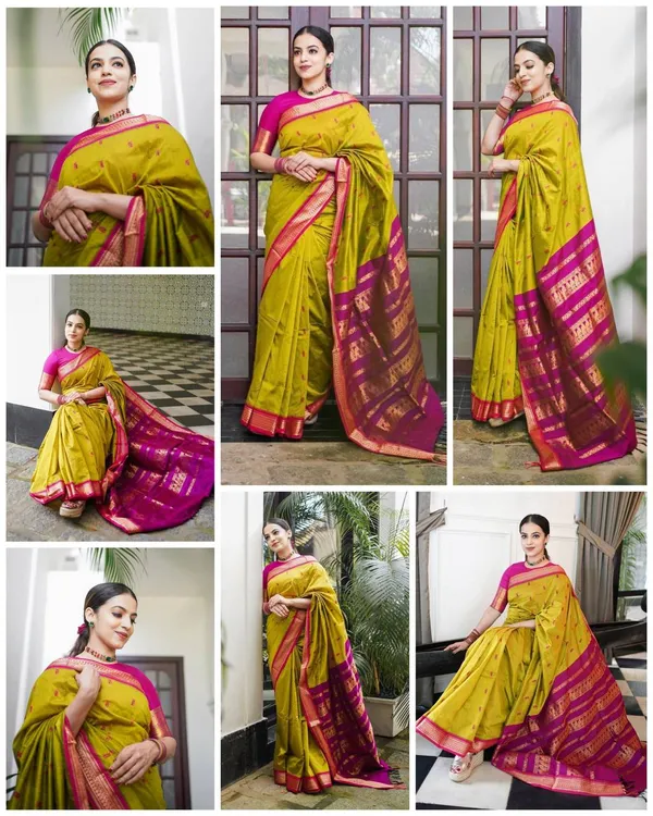 Mustard_Lichi_Silk_Woven_Traditional_Saree_For_Women