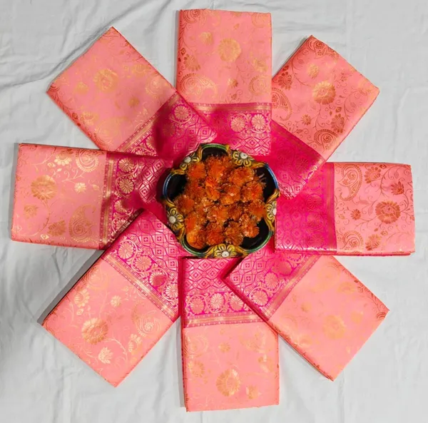 Peach_Lichi_Silk_Woven_Floral_Saree_For_Women