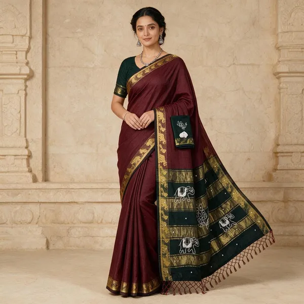 Maroon_Cotton_Silk_Ethnic_Motif_Saree_For_Women